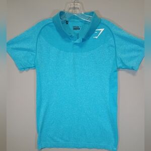 Gymshark Men’s Medium Blue Performance Polo Shirt Athletic Gym Training